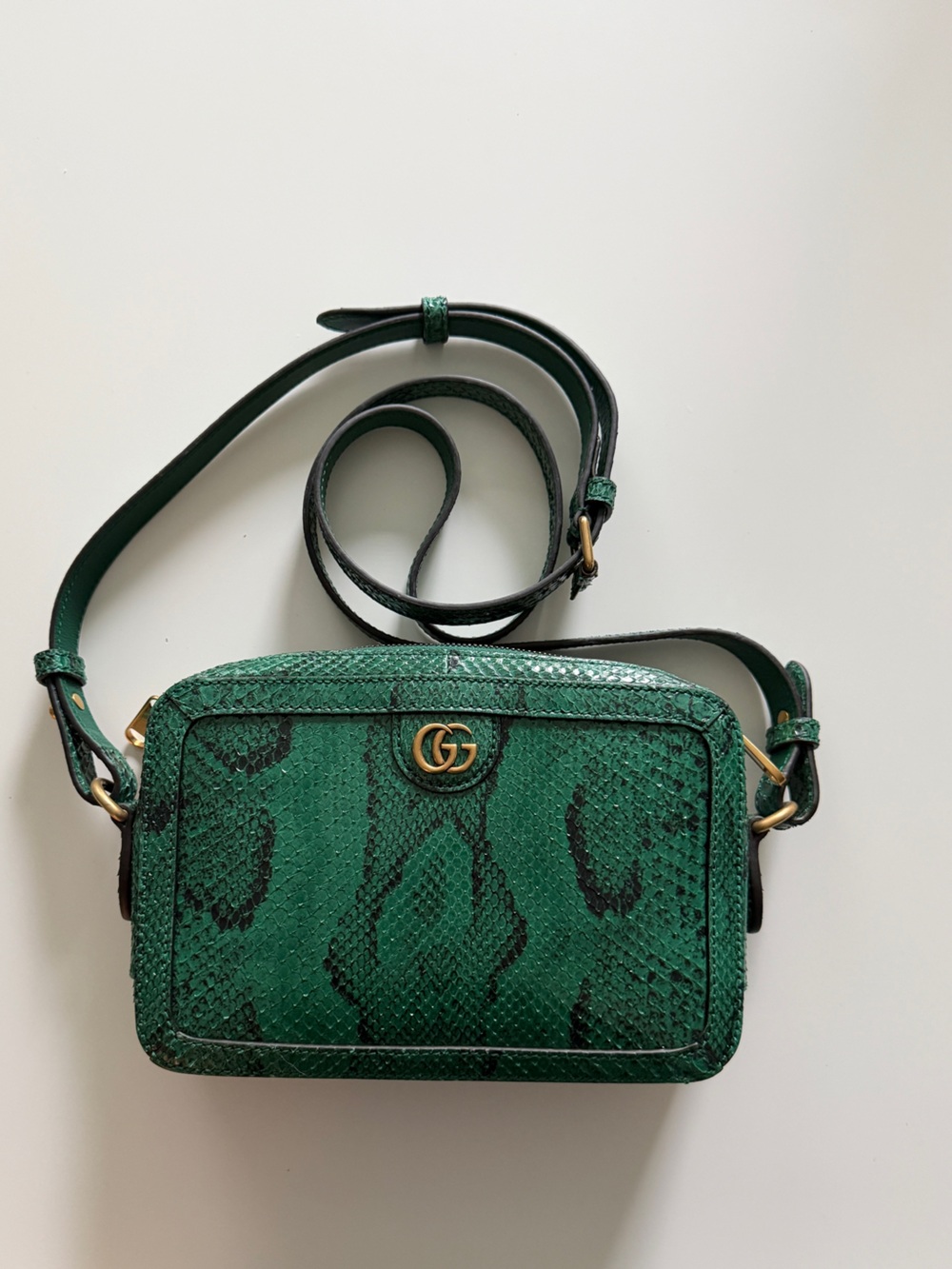 Gucci Green Snake-Print Crossbody with Gold Hardware